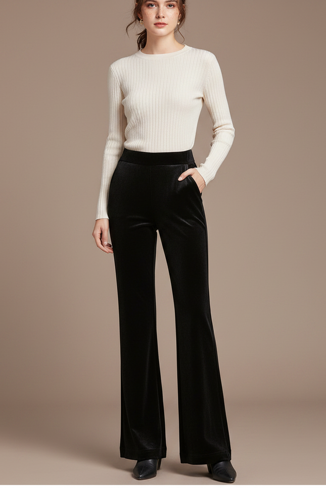 Pantalon Velours Patte D'eph Femme - Noir