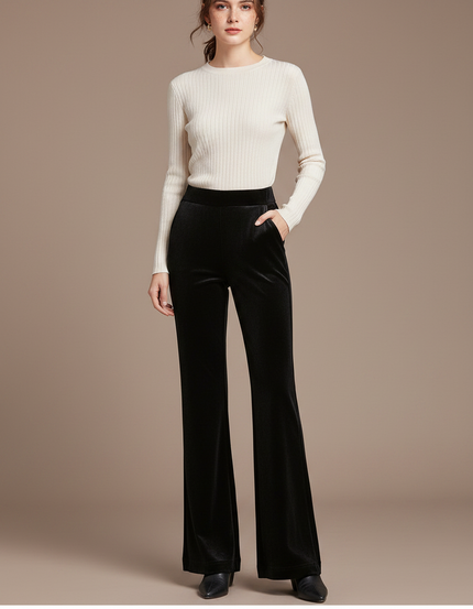 Pantalon Velours Patte D'eph Femme - Noir