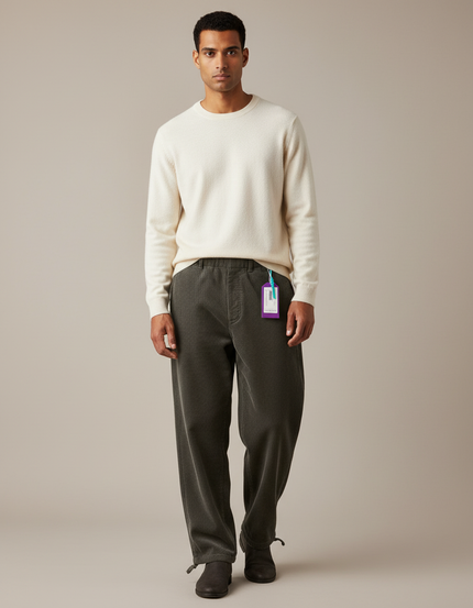 Pantalon Velours Côtelé Ample Gris Décontracté Homme - Cordé
