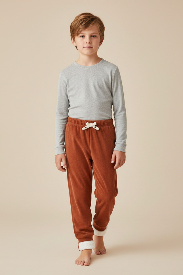 Pantalon Velours Côtelé Marron Doublé Chaud Enfant - Cordé