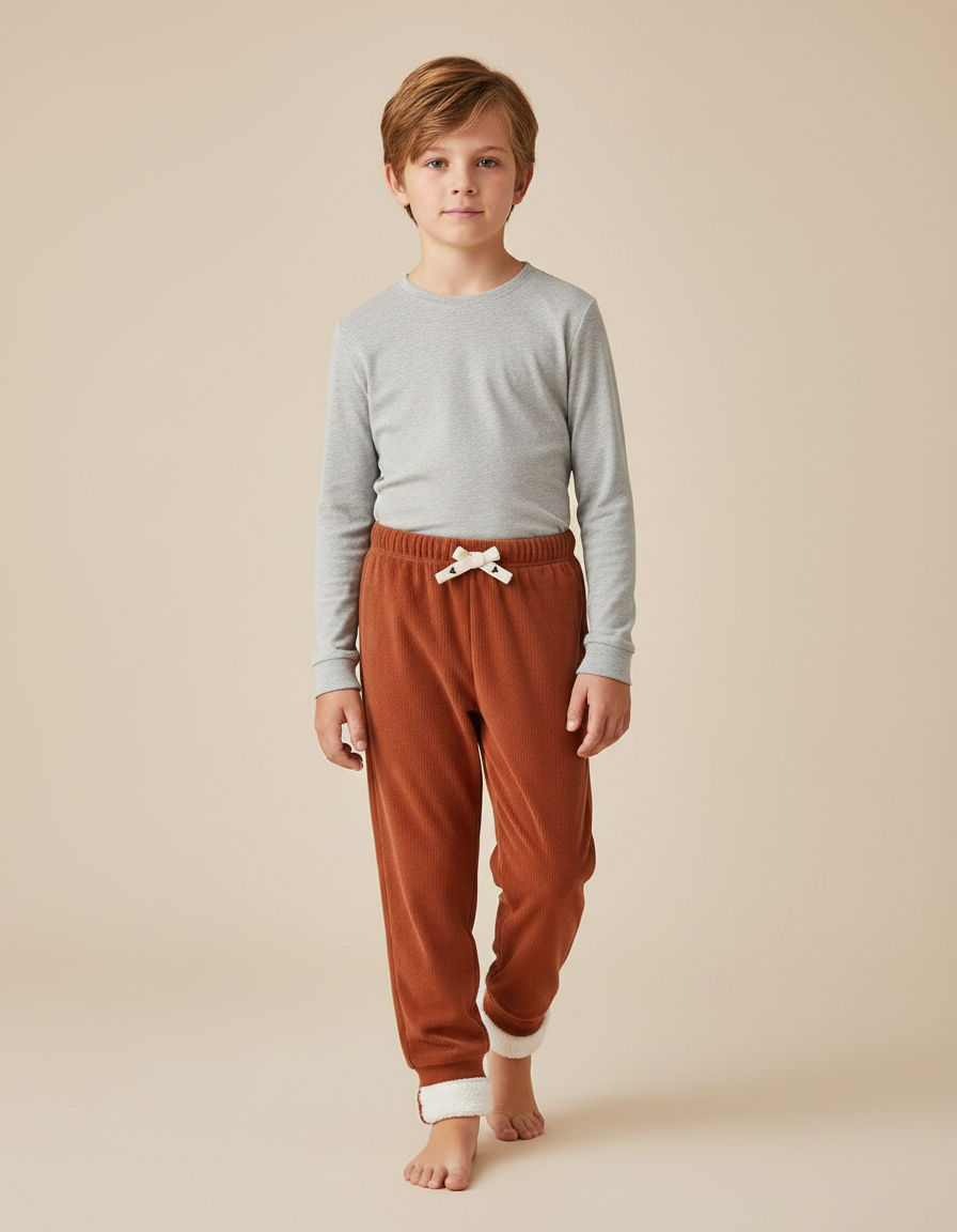 Pantalon Velours Côtelé Marron Doublé Chaud Enfant - Cordé