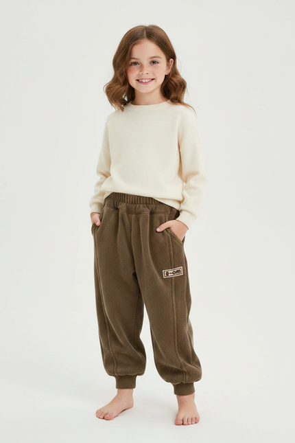 Pantalon Velours Marron Côtelé Ample Élastique Enfant - Kaki Cordé