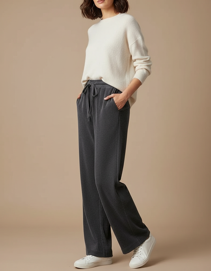Pantalon Velours Côtelé Gris Ample Décontracté Femme - Cordé