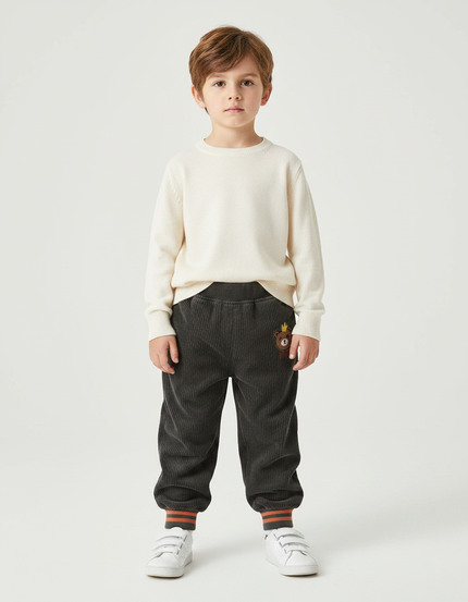 Pantalon Velours Côtelé Gris Décontracté Ours Enfant - Cordé