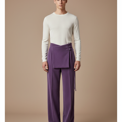 Pantalon Velours Violet Côtelé Droit Élégant Homme - Cordé