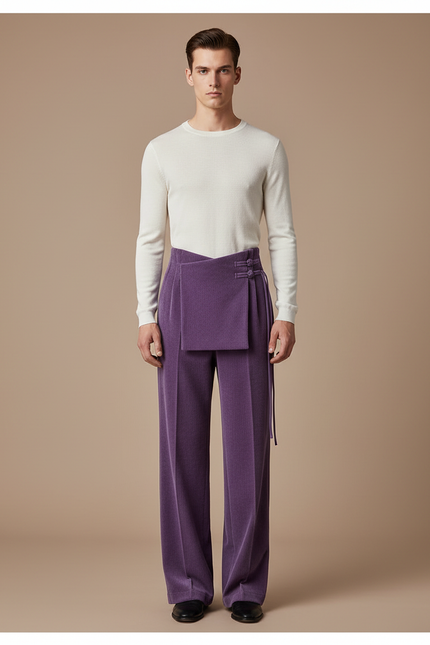 Pantalon Velours Violet Côtelé Droit Élégant Homme - Cordé