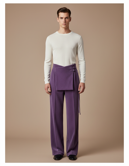 Pantalon Velours Violet Côtelé Droit Élégant Homme - Cordé
