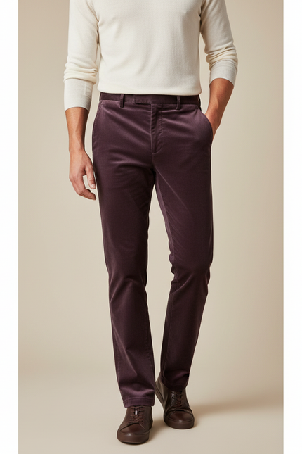Pantalon Velours Marron Droit Homme Décontracté Élégant - Bordeaux Cordé