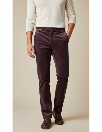 Pantalon Velours Marron Droit Homme Décontracté Élégant - Bordeaux Cordé