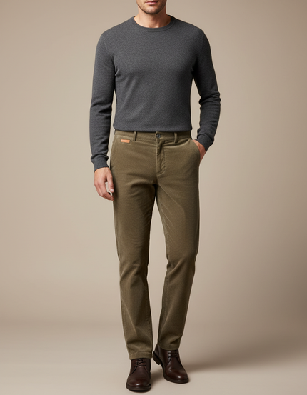 Pantalon Velours Côtelé Homme Vert Coupe Droite - Kaki Cordé