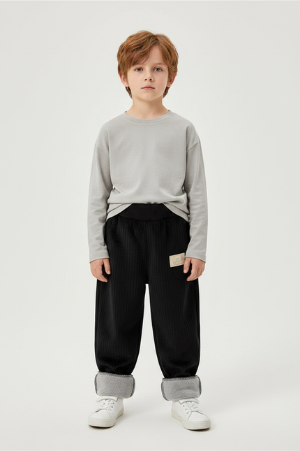Pantalon Velours Côtelé Noir Doublé Polaire Enfant