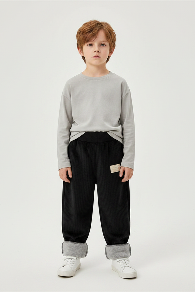 Pantalon Velours Côtelé Noir Doublé Polaire Enfant