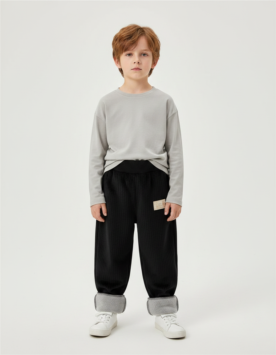 Pantalon Velours Côtelé Noir Doublé Polaire Enfant
