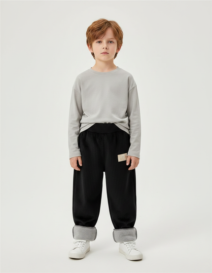 Pantalon Velours Côtelé Noir Doublé Polaire Enfant