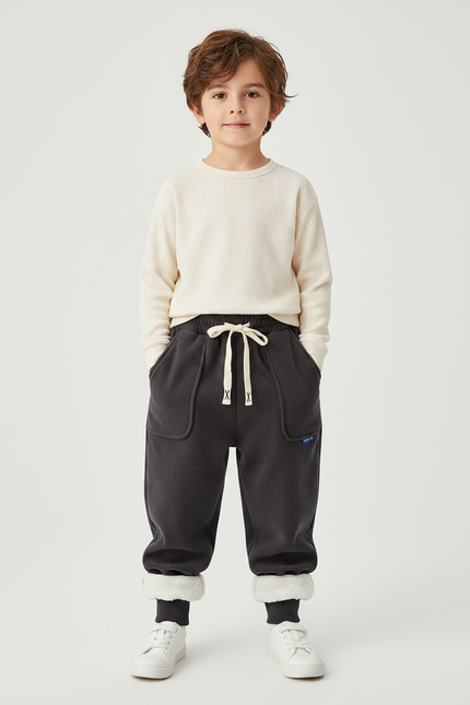 Pantalon Velours Côtelé Gris Doublé Molleton Chaud - Cordé