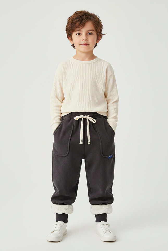 Pantalon Velours Côtelé Gris Doublé Molleton Chaud - Cordé