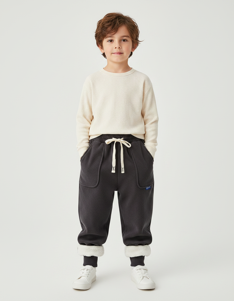 Pantalon Velours Côtelé Gris Doublé Molleton Chaud - Cordé