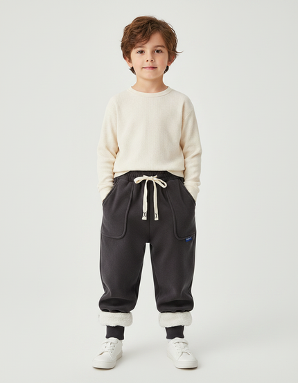 Pantalon Velours Côtelé Gris Doublé Molleton Chaud - Cordé