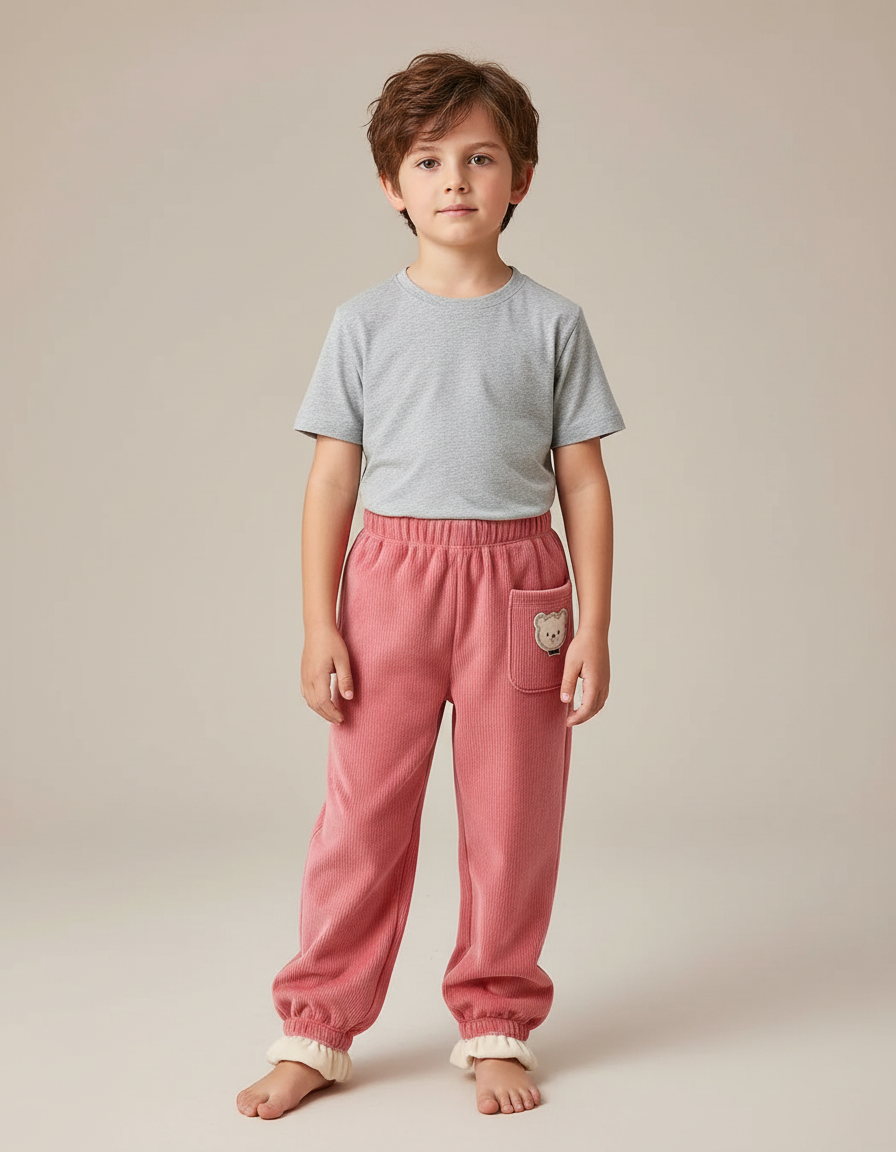 Pantalon Velours Côtelé Rose Ours Chaud Enfant - Cordé