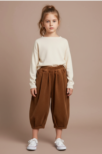 Pantalon Velours Côtelé Marron Ample Enfant Harun - Cordé