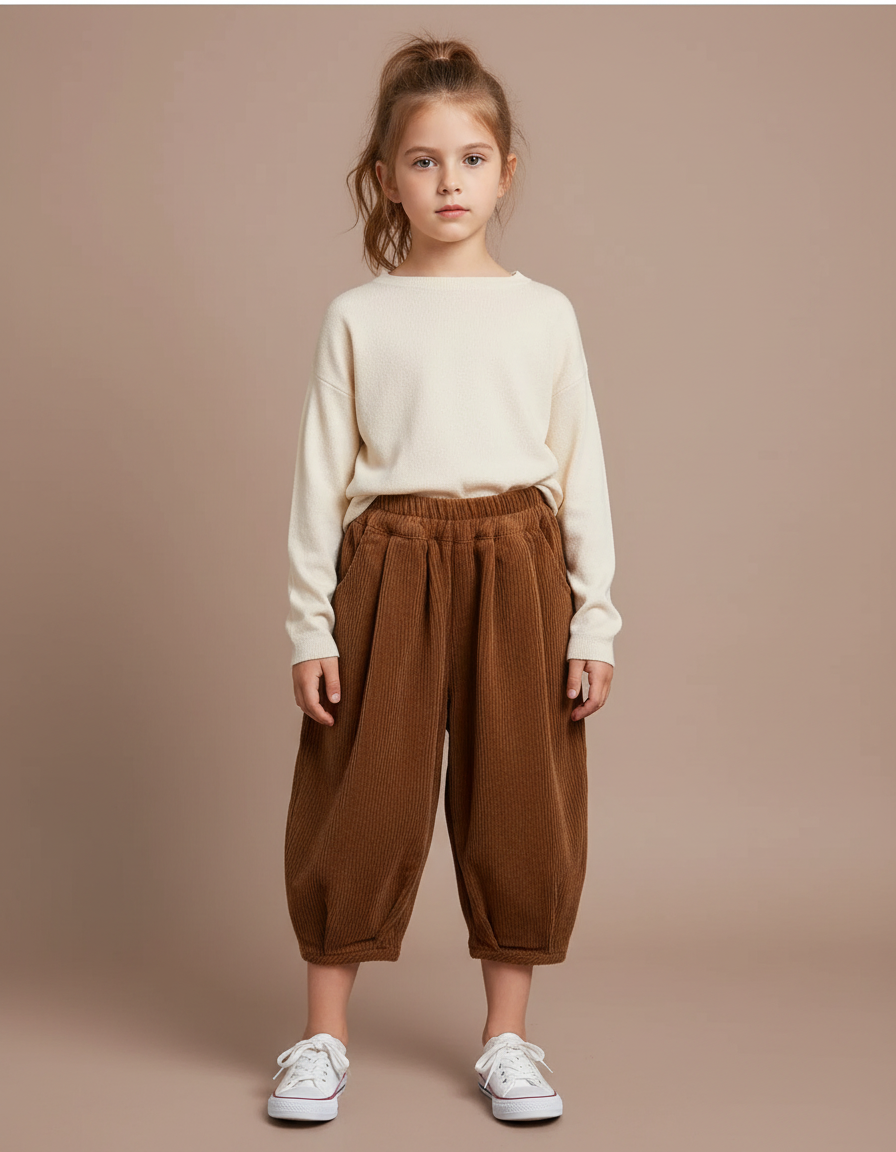 Pantalon Velours Côtelé Marron Ample Enfant Harun - Cordé