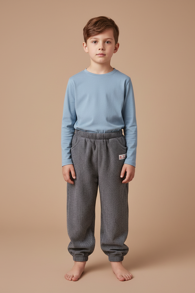 Pantalon Velours Côtelé Gris Enfant Doux Chaud