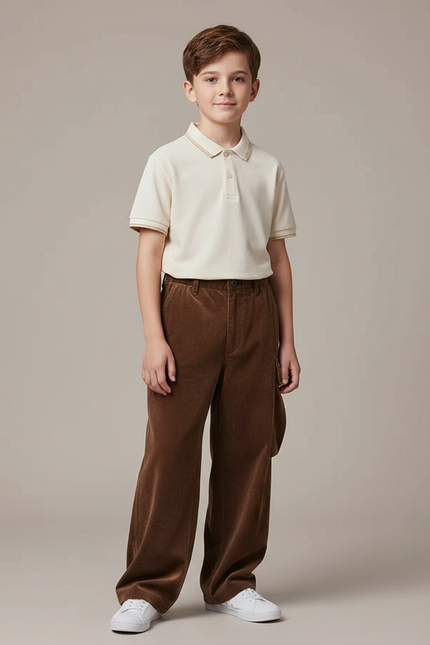 Pantalon Velours Marron Ample Droit Garçon Décontracté
