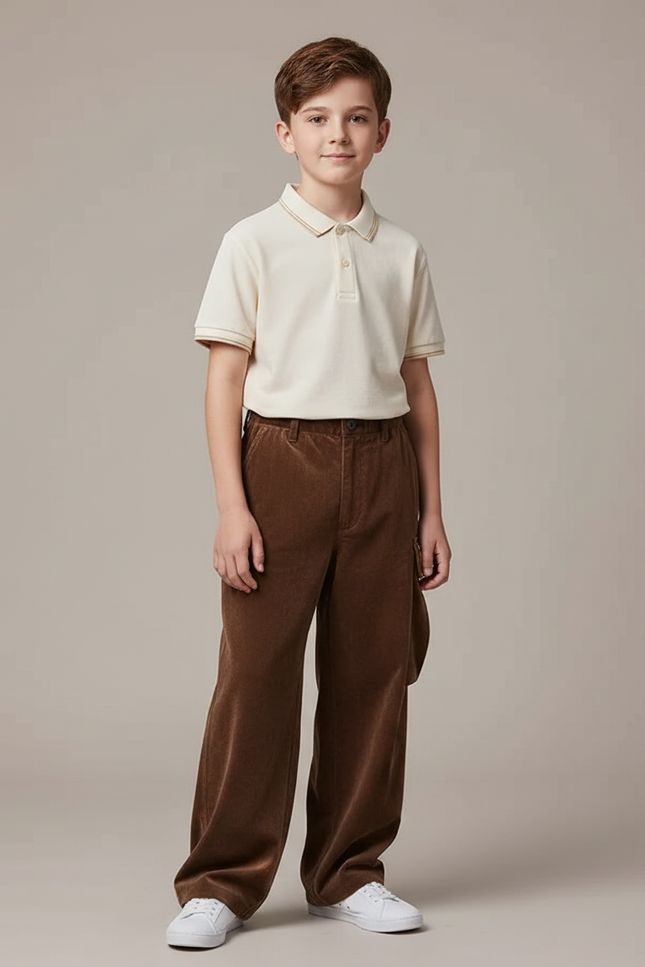 Pantalon Velours Marron Ample Droit Garçon Décontracté