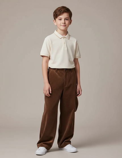 Pantalon Velours Marron Ample Droit Garçon Décontracté