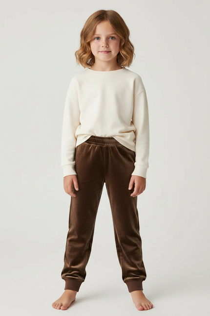 Pantalon Velours Marron Jogging Doux Enfant