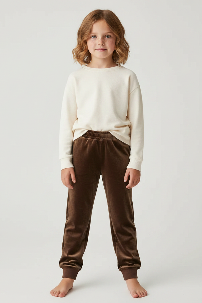 Pantalon Velours Marron Jogging Doux Enfant