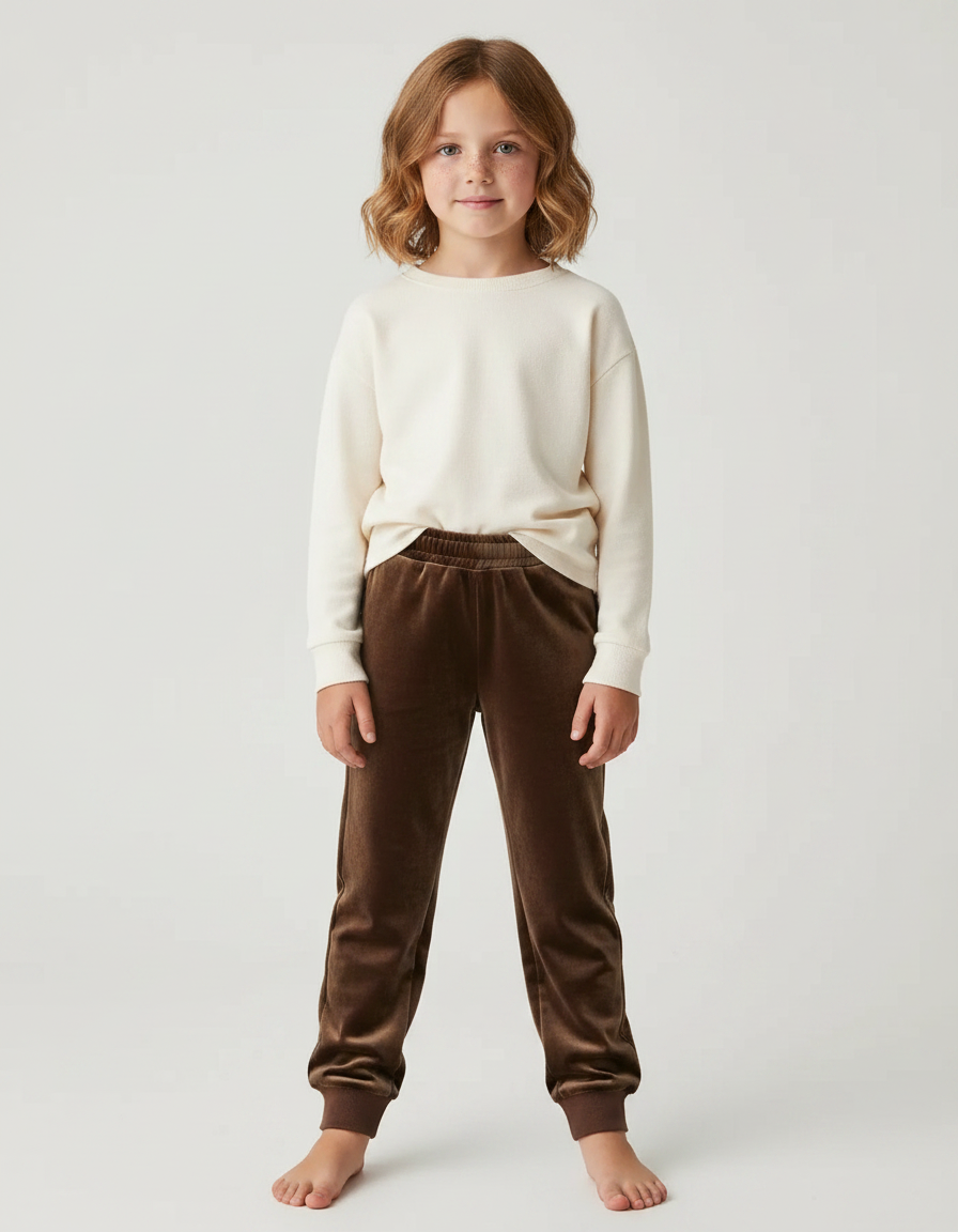 Pantalon Velours Marron Jogging Doux Enfant