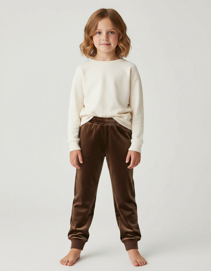 Pantalon Velours Marron Jogging Doux Enfant