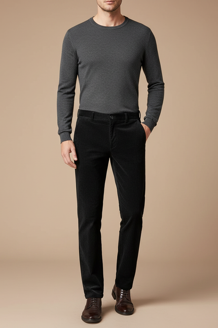 Pantalon Velours Noir Côtelé Droit Homme Business