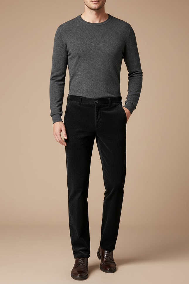Pantalon Velours Noir Côtelé Droit Homme Business