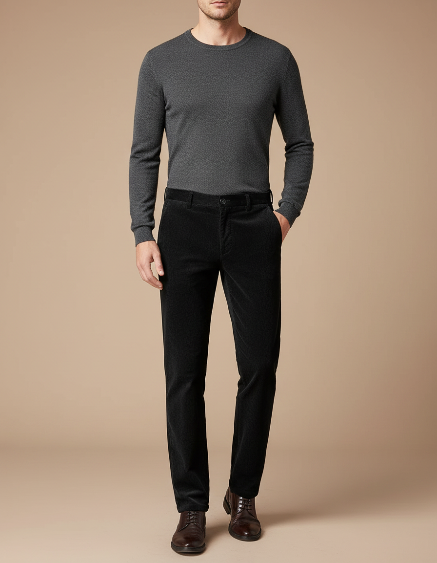 Pantalon Velours Noir Côtelé Droit Homme Business