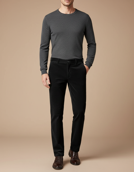 Pantalon Velours Noir Côtelé Droit Homme Business