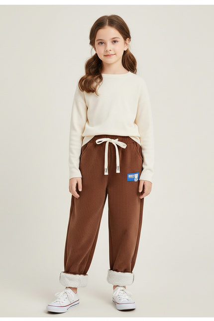 Pantalon Velours Marron Côtelé Ample Doublé Enfants