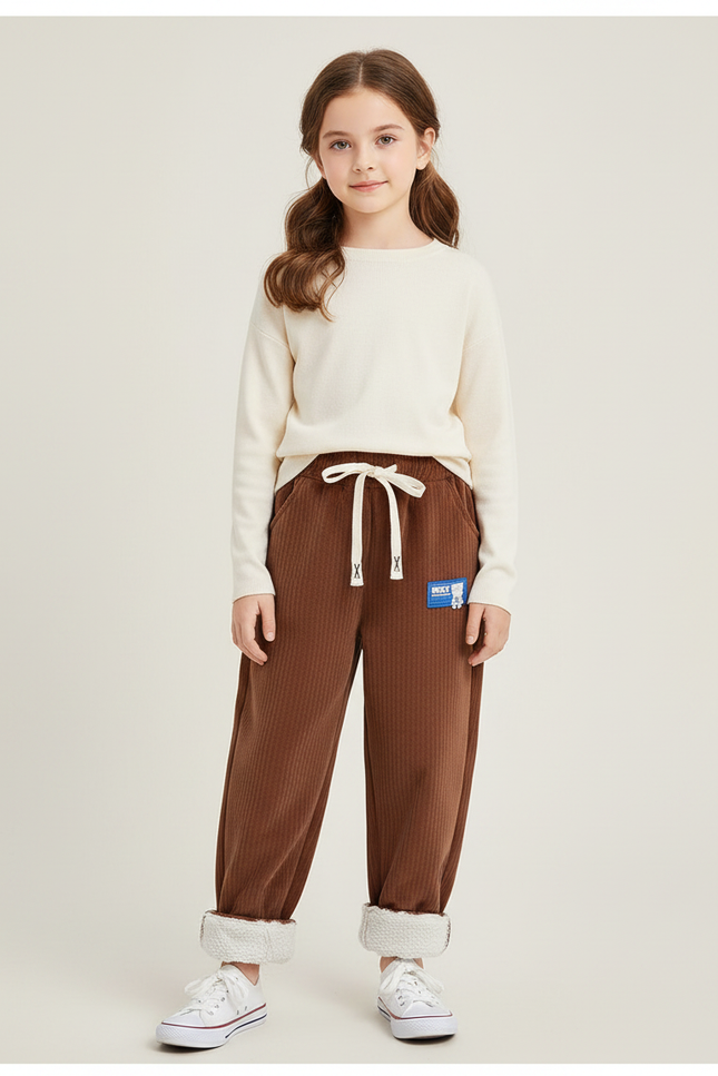 Pantalon Velours Marron Côtelé Ample Doublé Enfants