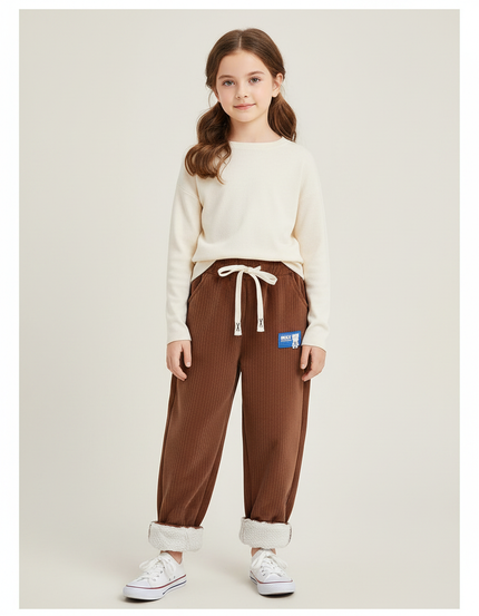 Pantalon Velours Marron Côtelé Ample Doublé Enfants