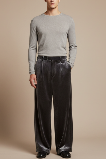 Pantalon Velours À Pinces Homme - Gris