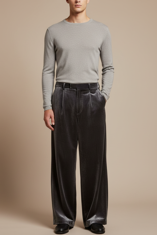 Pantalon Velours À Pinces Homme - Gris