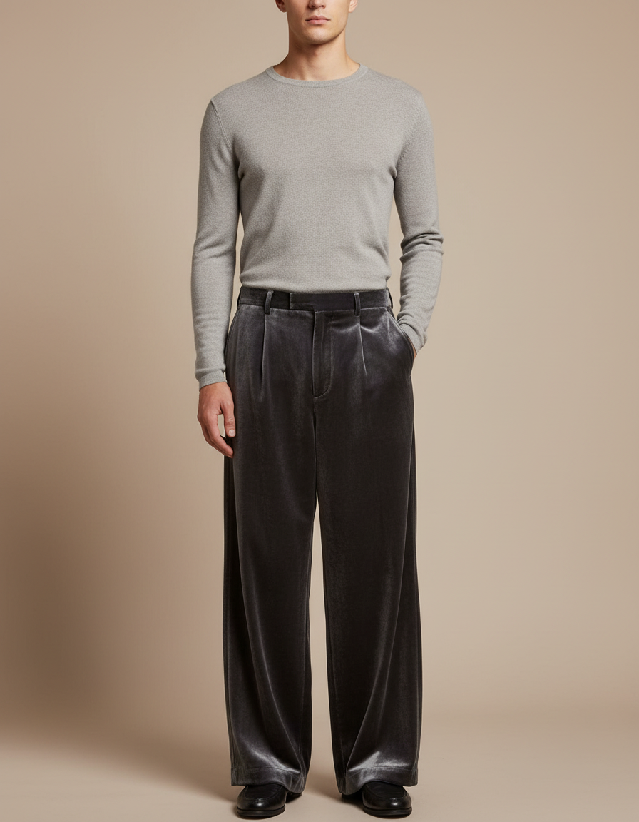 Pantalon Velours À Pinces Homme - Gris