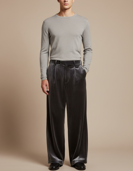 Pantalon Velours À Pinces Homme - Gris