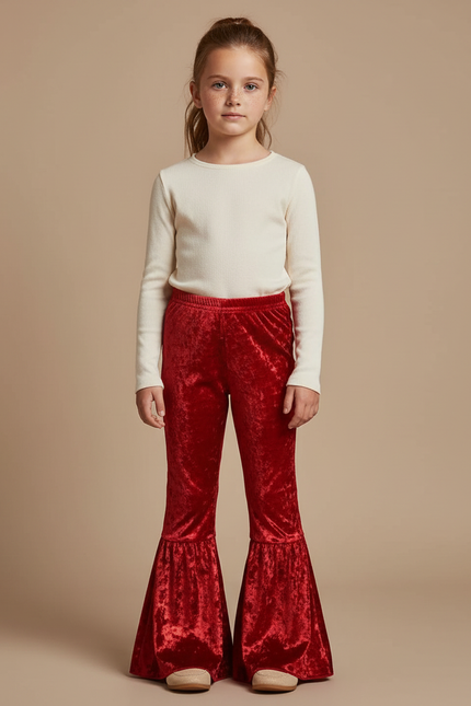 Pantalon Évasé Velours - Rouge