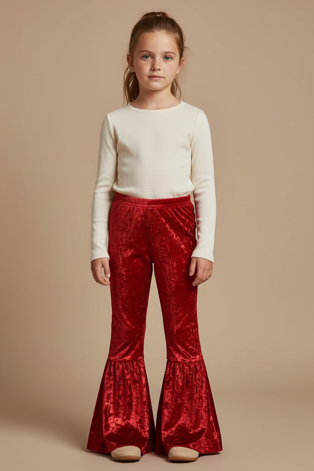 Pantalon Évasé Velours - Rouge