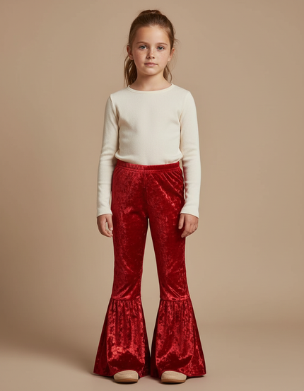 Pantalon Évasé Velours - Rouge