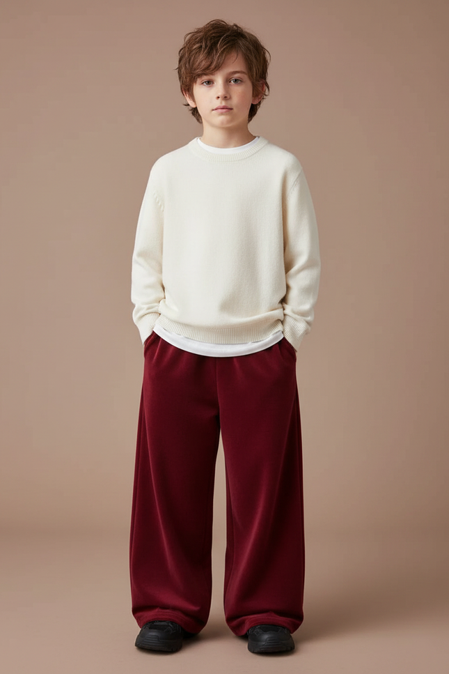 Pantalon Velours Rouge Ample Enfant Hiver - Bordeaux