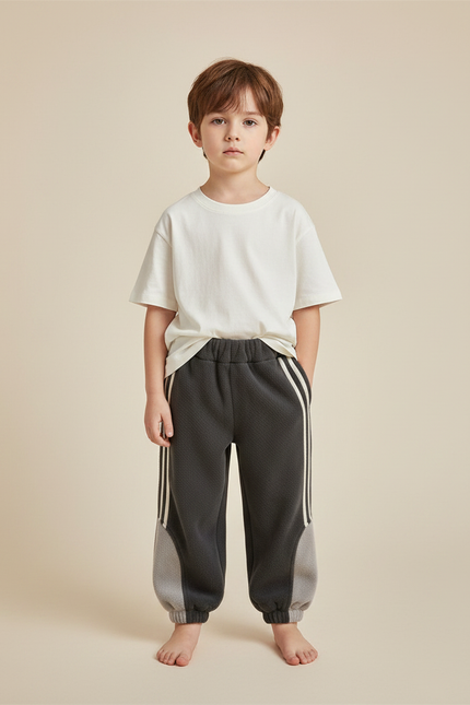 Pantalon Velours Gris Sportif Rayures Enfants Hiver - Molleton