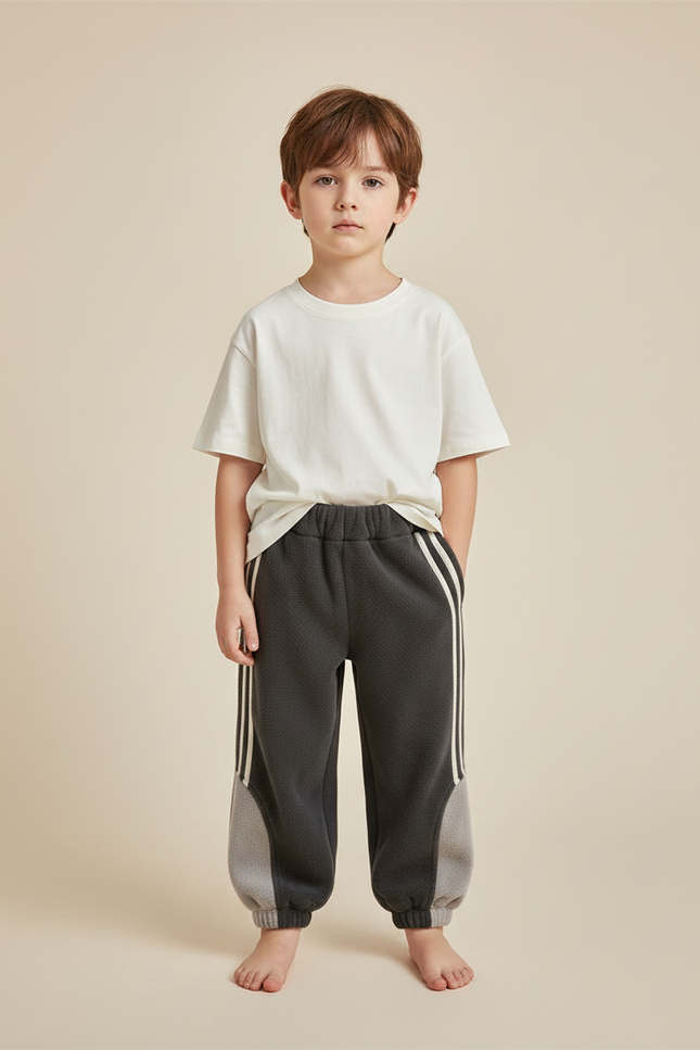 Pantalon Velours Gris Sportif Rayures Enfants Hiver - Molleton